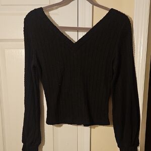 Shein Black V-Neck Ribbed Sweater